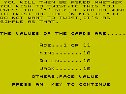 Grid Run and Pontoon (ZX Spectrum) screenshot: Pontoon rules