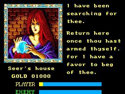 Ys: The Vanished Omens (SEGA Master System) screenshot: A favor? For you, baby... anything!!