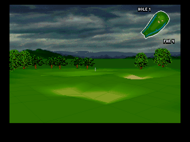 The Scottish Open: Virtual Golf (DOS) screenshot: Before each hole is played the game gives the gamer a fly-by to show the terrain and the obstacles