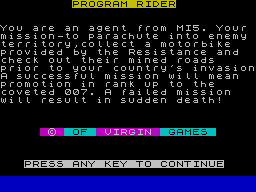 Rider (ZX Spectrum) screenshot: Plot