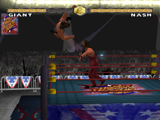 WCW Nitro (PlayStation) screenshot: Throwing Giant out of the ring.