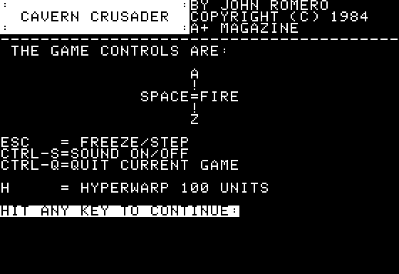 Cavern Crusader (Apple II) screenshot: Instruction page 3