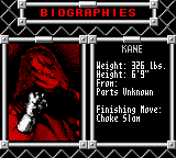 WWF Wrestlemania 2000 (Game Boy Color) screenshot: Kane's Biography