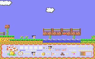 Terry's Big Adventure (Atari ST) screenshot: Good job that bridge is there