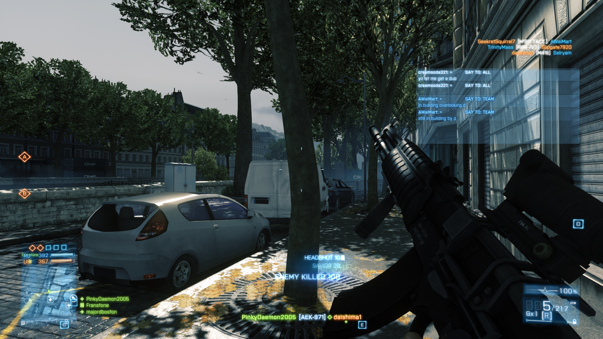 Battlefield 3 (Windows) screenshot: Like in past <i>Battlefield</i> games, it tallies your points and rewards you for getting headshots and the like.