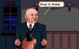 The King of Chicago (Amiga) screenshot: Sometimes you need to talk with your little friend, Mr. Pistol.