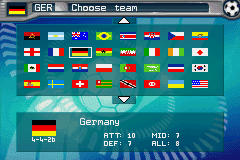 Premier Action Soccer (Game Boy Advance) screenshot: All 32 teams are available