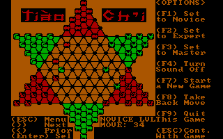 Tiào Ch'i (DOS) screenshot: Options menu (CGA)