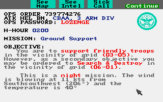 Gunship (Amiga) screenshot: The mission briefing