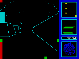 Gyron (ZX Spectrum) screenshot: The depleted green bars indicate damage has been taken
