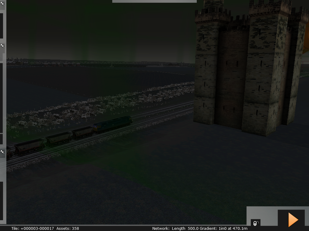 RailWorks (Windows) screenshot: The editor can be accessed instantly. Why not put a castle next to the track?