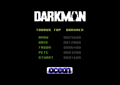 Darkman (Commodore 64) screenshot: High score