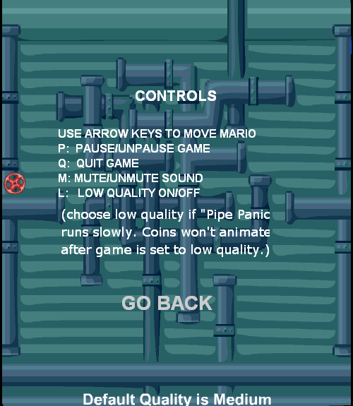 Mario Bros. in Pipe Panic (Browser) screenshot: The instructions.