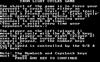 Tron Light Cycles (DOS) screenshot: How to play