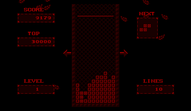 V-Tetris (Virtual Boy) screenshot: V-Tetris C-Mode: the game field is twice as wide, but you only use half of it at once.