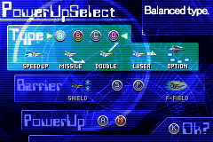 Gradius Galaxies (Game Boy Advance) screenshot: Selecting the power-up set.