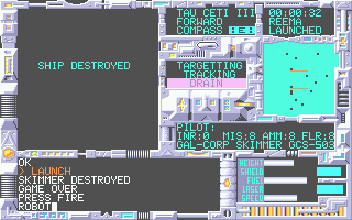 Tau Ceti: The Lost Star Colony (Atari ST) screenshot: Game over
