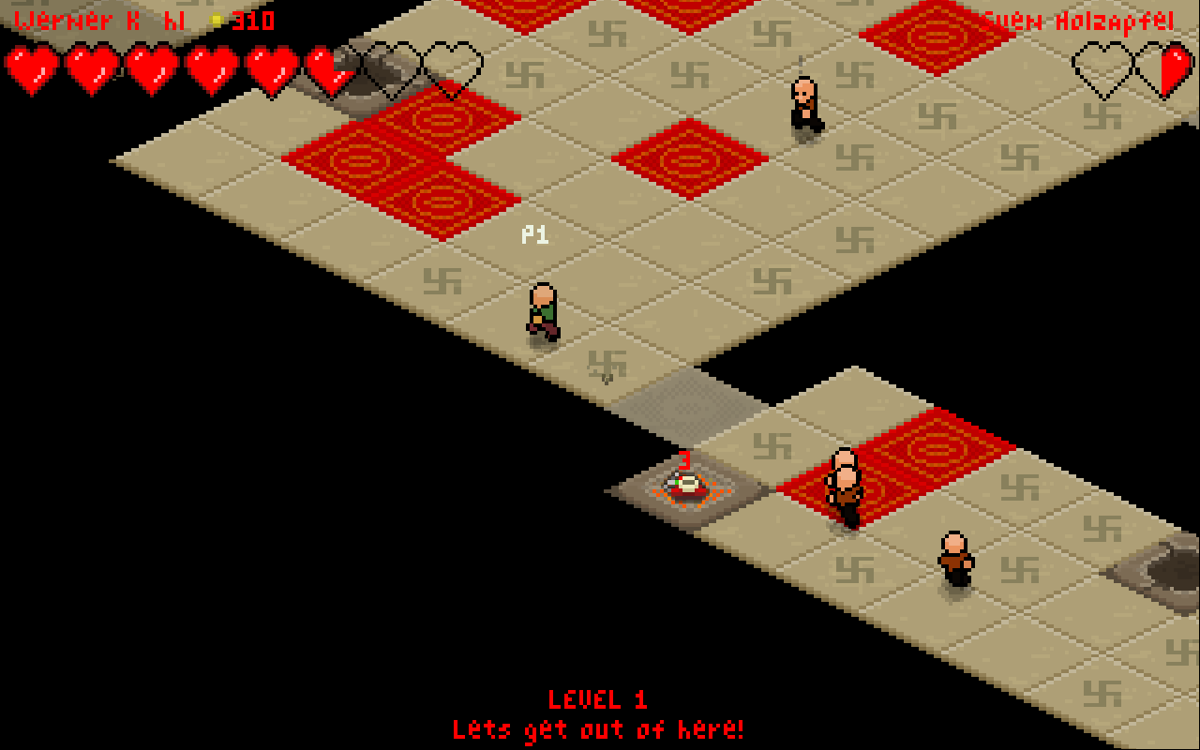 The Humble Bundle Mojam (Windows) screenshot: Fists of Resistance: Placing a bomb on a tile to prevent enemies from respawning there.