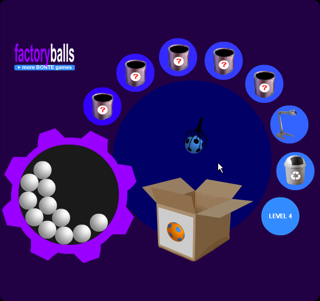 Factory Balls (Browser) screenshot: Surprise buckets