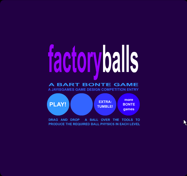 Factory Balls (Browser) screenshot: Main menu