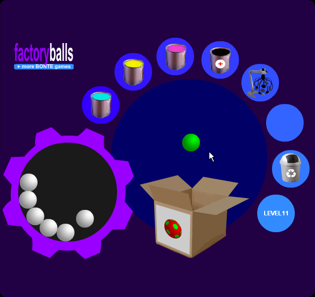 Factory Balls (Browser) screenshot: I can only combine colors.