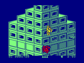 FireTrap (Amstrad CPC) screenshot: Going down with the girl