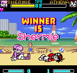 SNK Gals' Fighters (Neo Geo Pocket Color) screenshot: Athena was knocked-out and Shermie's commemoration comes in the form of an elegant victory pose...