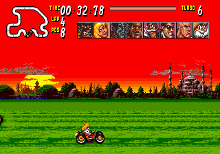 Street Racer (Genesis) screenshot: About to run out of grass