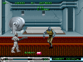 RoboCop 2 (Arcade) screenshot: Oh no, it's a radioactive monster! (for some reason)
