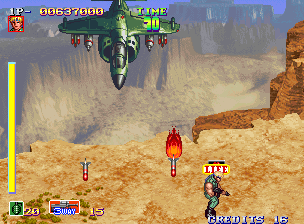 Shock Troopers (Arcade) screenshot: Your first big enemy