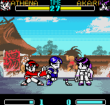 SNK Gals' Fighters (Neo Geo Pocket Color) screenshot: While Athena uses her new Psycho "Kensou" Reflector, Akari waits doing her "chewing-gumming" taunt.