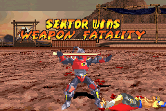 Mortal Kombat: Tournament Edition (Game Boy Advance) screenshot: Sektor's winning pose after having executed with success his Weapon Fatality.