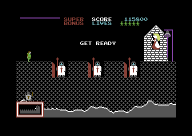 Hunchback (Commodore 64) screenshot: The end is in sight!