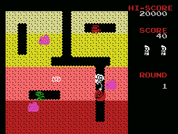Dig Dug (MSX) screenshot: Gameplay on the first level