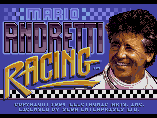 Mario Andretti Racing (Genesis) screenshot: Title screen.