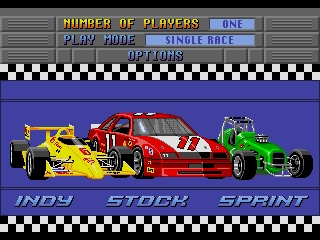 Mario Andretti Racing (Genesis) screenshot: Main menu.