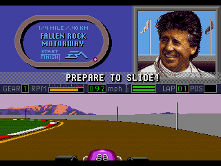 Mario Andretti Racing (Genesis) screenshot: Racing with Andretti tips.