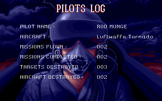 Strike Aces (Amiga) screenshot: Pilot's log