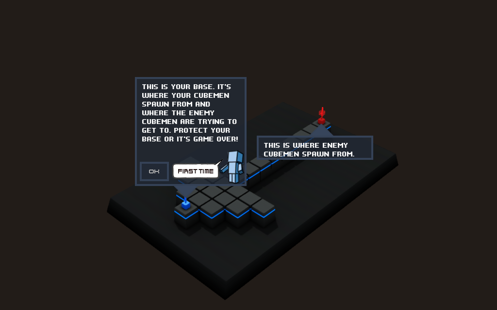 Cubemen (Windows) screenshot: The first level starts with a short tutorial.