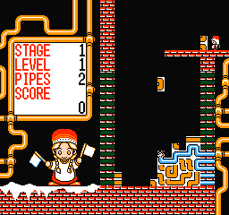 Gorby no Pipeline Daisakusen (NES) screenshot: Playing on stage 1