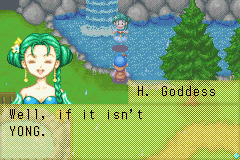 Harvest Moon: Friends of Mineral Town (Game Boy Advance) screenshot: Goddess - she helps you and can ever marry you!