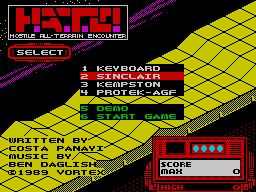 H.A.T.E: Hostile All Terrain Encounter (ZX Spectrum) screenshot: Main menu