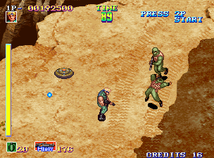 Shock Troopers (Arcade) screenshot: Mountain Range - Stage 1