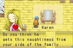 Harvest Moon: Friends of Mineral Town (Game Boy Advance) screenshot: My wife...