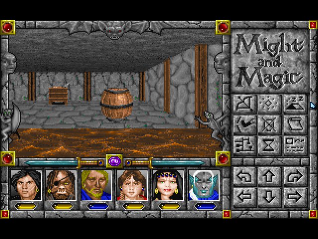 Might and Magic: Darkside of Xeen (FM Towns) screenshot: Barrels in a sewer dungeon