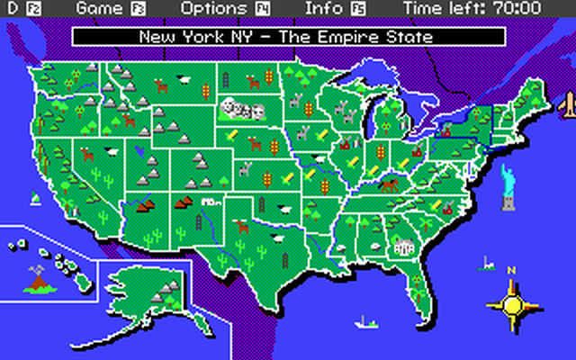 Headline Harry and The Great Paper Race (DOS) screenshot: Travel Map