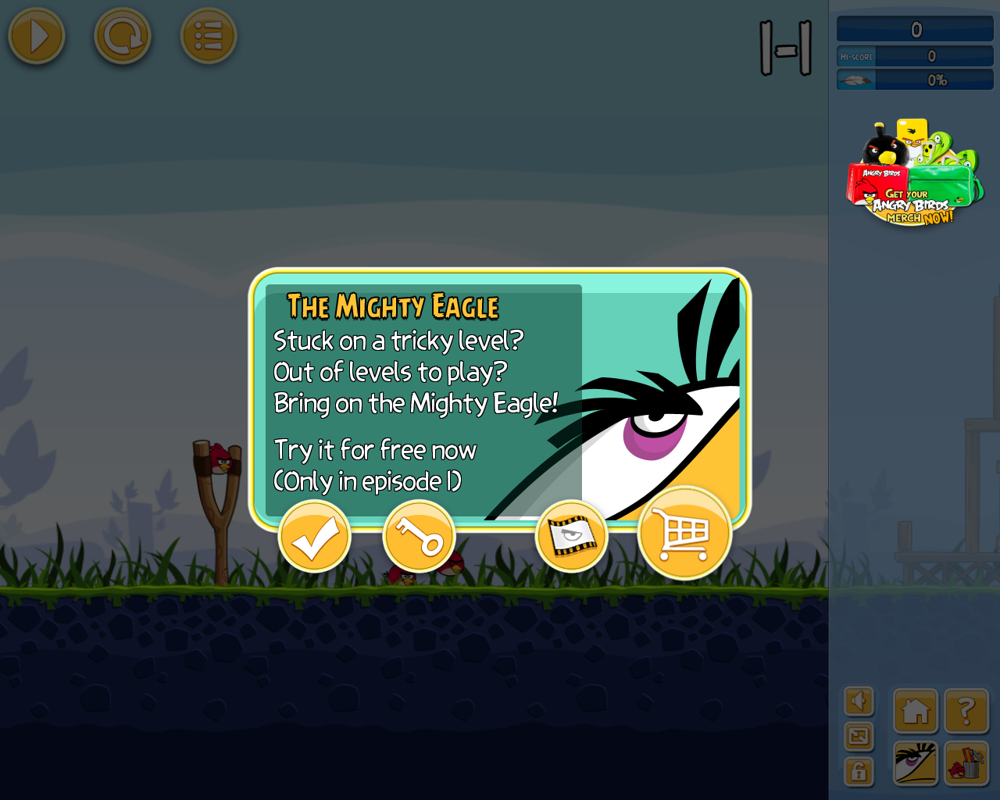 Angry Birds (Browser) screenshot: The Mighty Eagle is now in classic Angry Birds too