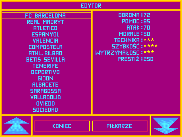 Pol-Gol! (DOS) screenshot: Clubs editor