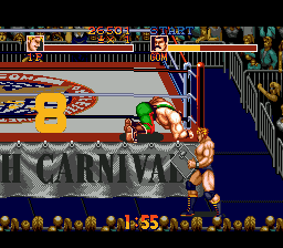 Saturday Night Slam Masters (Genesis) screenshot: Outside the ring you can fight with weapons