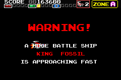 Darius R (Game Boy Advance) screenshot: Warning, boss approaching